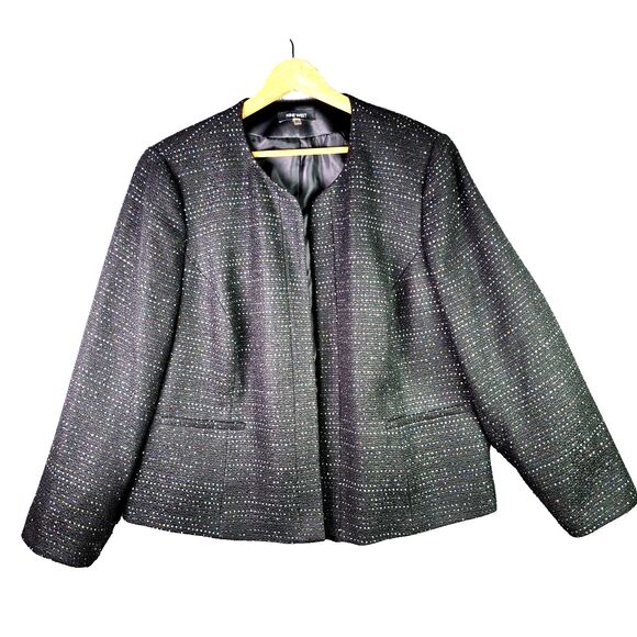 Nine West Open Front Black Sequin Blazer 20W Sparkle Statement Piece Lined Plus - Picture 1 of 16